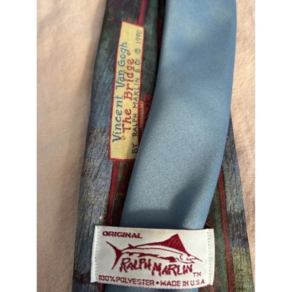 Ralph Marlin Vincent Van Gogh Artist The Bridge Painting Novelty Tie Vintage1990